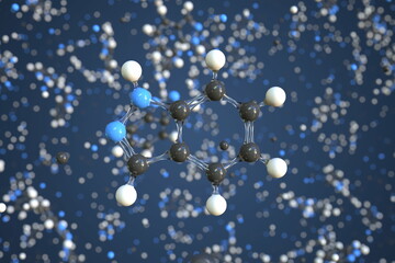 Indazole molecule made with balls, scientific molecular model. Chemical 3d rendering