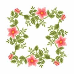 Aesthetic, classic, vintage red peony flower frame and floral wreath vector illustration elements for invitation, decoration, feminine beauty products, garden party, greeting card
