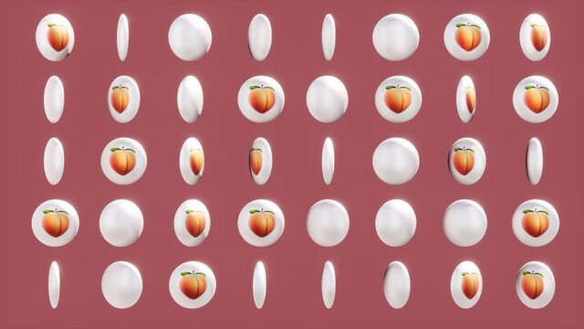 4K 60 FPS peach emojis buttons from social networks. Spinning in plain color blackground