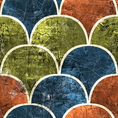 Seamless Moroccan Tile Mosaic Grungy Pattern for Surface Print. High quality illustration. Ornate distressed tribal bohemian geometry swatch in perfect repeat. Geometric textile design.