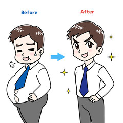 メタボなビジネスマンのビフォーアフターのイラスト