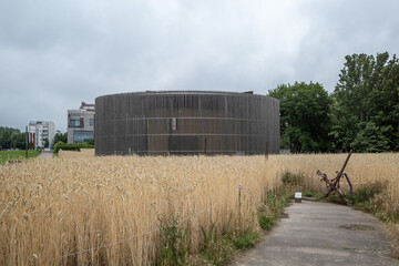 Outdoor scenery of Chapel of Reconciliation at Bernauer Park in Berlin Germany. 