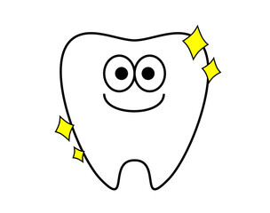 歯のかわいいキャラクターイラスト。ぴかぴかときれいに輝いている状態。