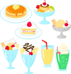 喫茶店のデザートメニューのイラストセット