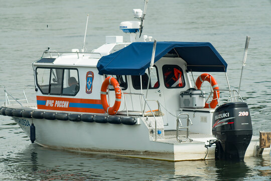 Patrol boat of the Ministry of Emergency Situations. Russia, Krasnoyarsk June 2021.