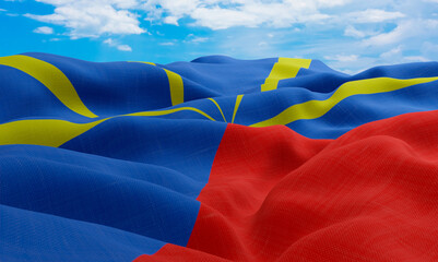 Reunion flag in the wind. Realistic and wavy fabric flag. 3D rendering.