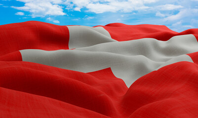 Switzerland flag in the wind. Realistic and wavy fabric flag. 3D rendering.