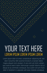 Naklejka premium Geometric flyer template. Dark and gold background for posters, banners, cards. Simple abstract art deco design. Vector illustration.