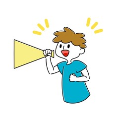 メガホンで声出し　男性