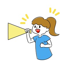 メガホンで声出し　女性