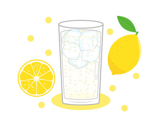 レモンサワーやレモンジュースやレモンソーダをイメージしたドリンクのイラスト