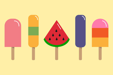 Vector set of Fruit Popsicle with wooden sticks