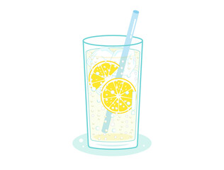 レモンサワーやレモンジュースやレモンソーダをイメージしたドリンクのイラスト　ストロー付き