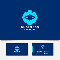 Simple and minimalist robot head logo with business card template