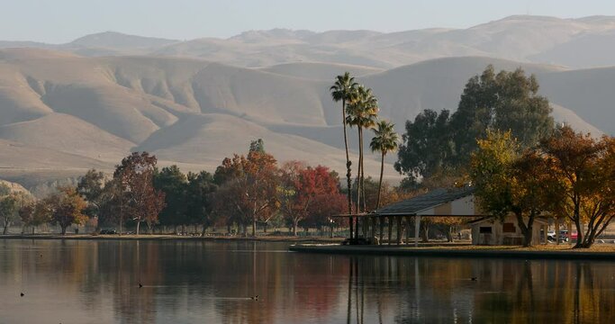 Morning view of Lake Ming in Bakersfield, California, USA.