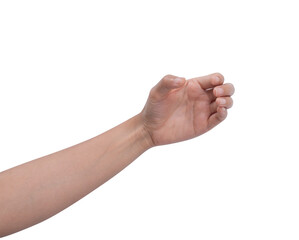 Woman hand isolated on white background, hold or catch