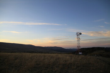 power station at sunset