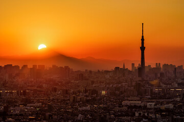 Fototapeta na wymiar Sunset on the top of Mount fuji 