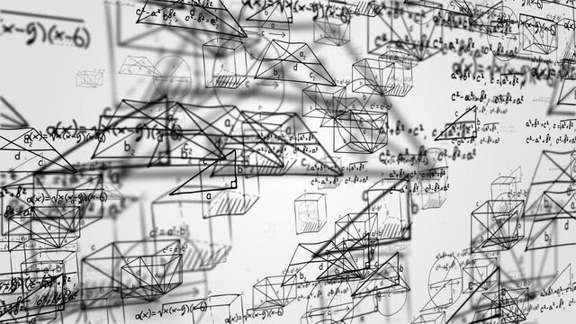 Blackboard inscribed with scientific formulas and calculations Loop Backgrounds. physics and mathematics. scientific topics tied to quantum mechanic Animation. green screen, 4K 3D