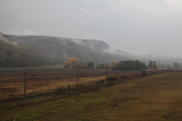 Railroad in fog