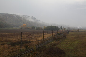 Railroad in fog