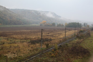 Railroad in fog