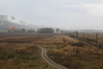 Railroad in fog