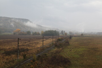 Railroad in fog