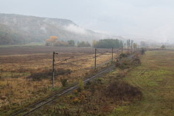 Railroad in fog