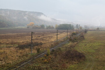 Railroad in fog