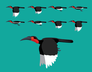 Animal Animation Sequence Southern Ground Hornbill Flying Cartoon Vector © bullet_chained