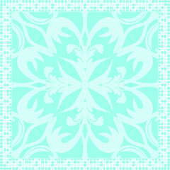  scarf pattern design on red. Geometric ornament with frame, border. Bandanna, shawl, scarf, tablecloth design for textile fabric print 