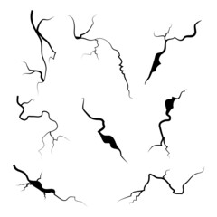 hand drawn cracked wall, ground, glass, egg. doodle break set. vector illustration