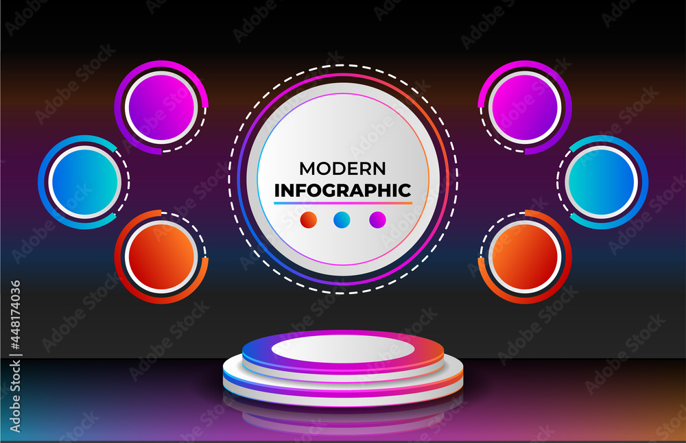 Poster mockup of blank template layout of stage illuminated by cyberpunk spotlights. 3d render illustration