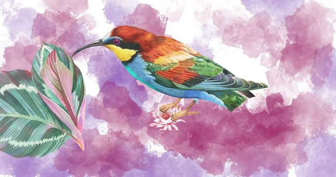 Hand painted watercolor flowers and birds