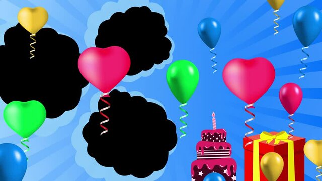 Happy birthday Editable template design with falling confetti, balloons gift. Empty space for Picture message and text. For Kids party, celebrate, Anniversary, Celebration, greeting card invitation .