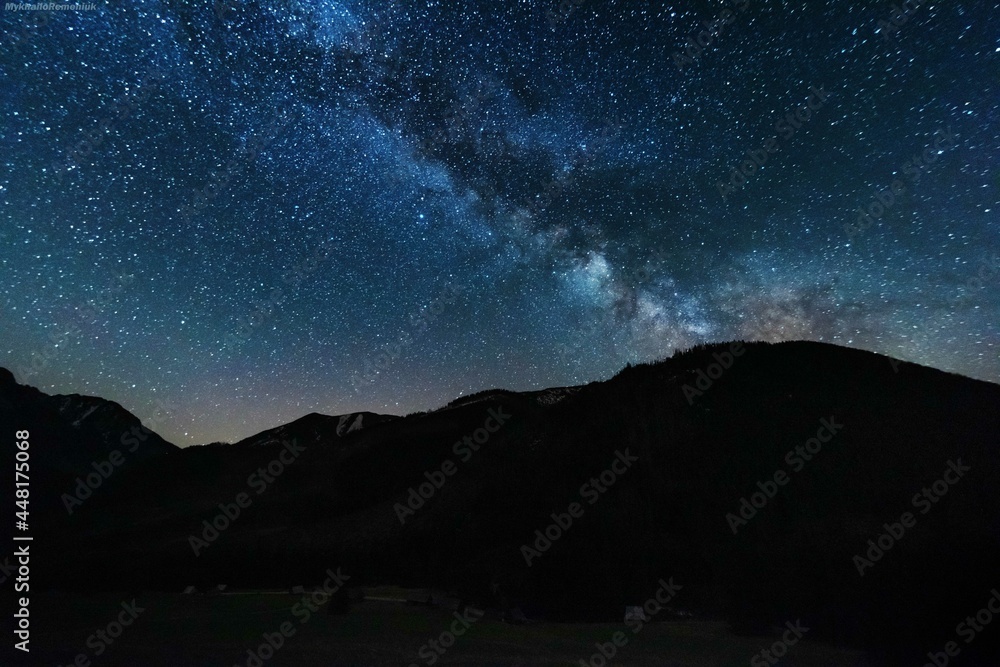 Wall mural night photos in the high tatras mountains with a bright starry sky and the milky way
