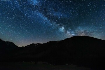 Night photos in the High Tatras Mountains with a bright starry sky and the Milky Way	