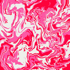 Liquid art texture. Abstract background with swirling paint effect. Painting with liquid acrylic that pours and splashes. Mixed paints for an interior poster. 
red, pink and beige iridescent colors.