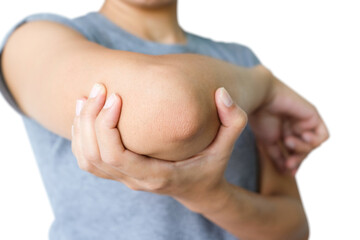 Sport women have elbow pain .Health concepts and treatments
