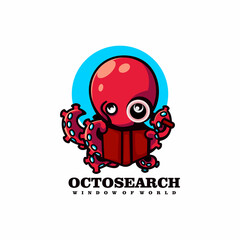 Vector Logo Illustration Octopus Search Simple Mascot Style.