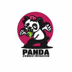 Vector Logo Illustration Panda Zombie Mascot Cartoon Style.
