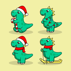 Fototapeta premium Set of cute baby dino with Christmas costume