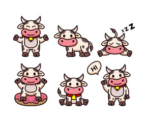 Set of cute cow in various position
