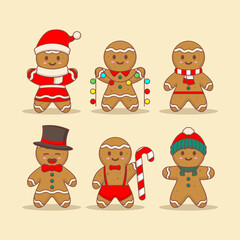 Fototapeta premium Set of cute gingerbread with Christmas costume