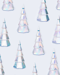 Bright volumetric paper Christmas tree on light background, New Year and Christmas holiday pattern.