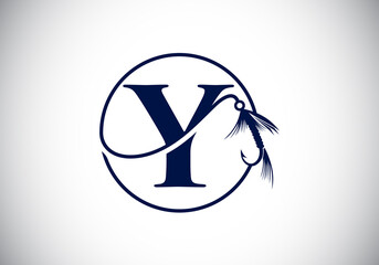 Initial Y monogram letter alphabet with fishing Hook. Fishing logo concept vector illustration. Modern logo design for fishing shop, business, and company identity