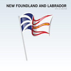 Waving flag of Newfoundland and Labrador provinces of Canada isolated on gray background