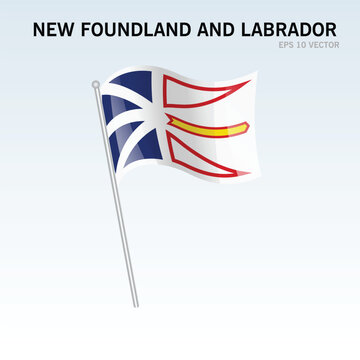 Waving flag of Newfoundland and Labrador provinces of Canada isolated on gray background