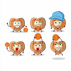 Talented gingerbread heart cartoon character as a basketball athlete